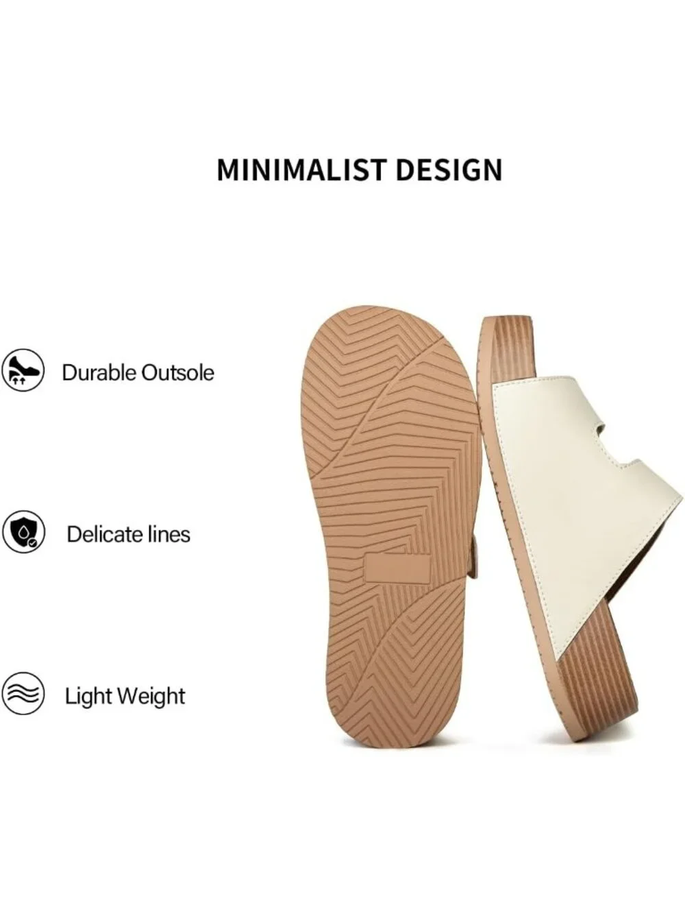 Women's White Leather Genuine Slip on Beach Slide Buckle Platform Sandal Shoes